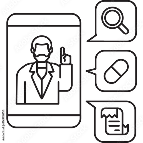 Line Icon-Telemedicine A complete 3 step