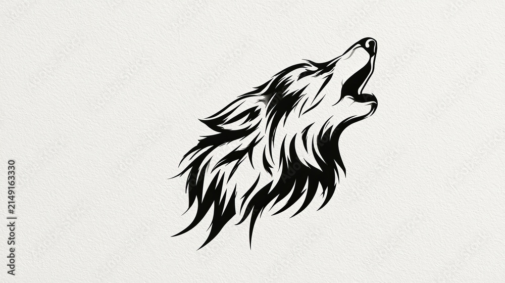 Fototapeta premium Wolf drawing howls. Gentle tribal sketch.