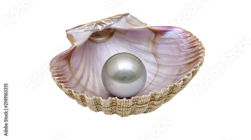 Foto Single lustrous pearl nestled in an open seashell