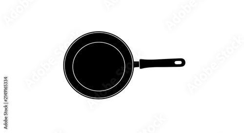 Photography Black frying pan icon with white outline on white background with cookware cooki