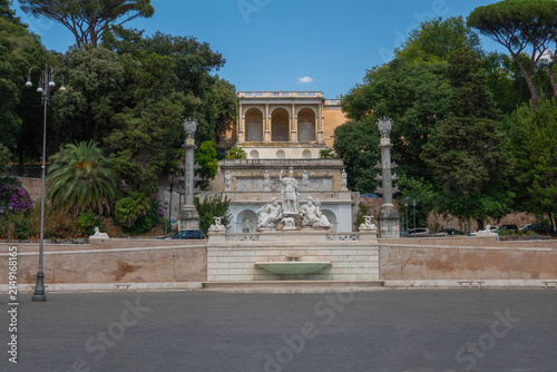 Ascent of the Terrazza del Pincio - Pincio Terrace - with Della Dea Roma fountain at Piazza del Popolo, Rome, Italy.