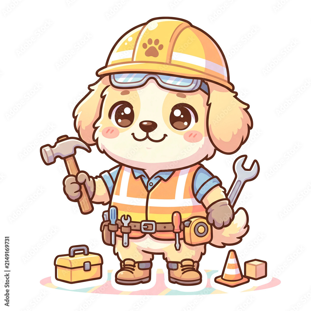 Obraz premium Cute Construction Dog Sticker Pack Collection