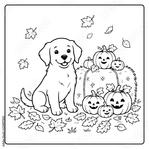 Cozy Fall Puppy Coloring Pages  