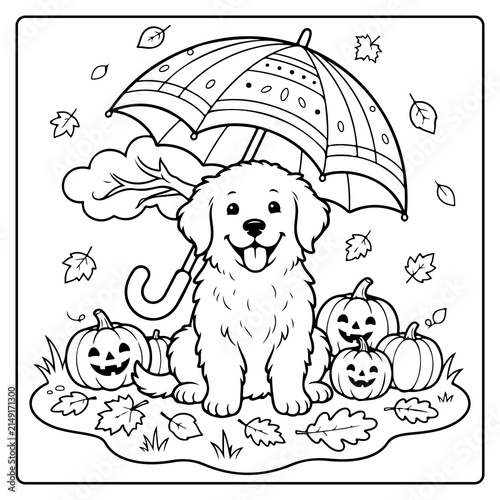 Cozy Fall Puppy Coloring Pages  