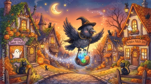 Raven delivering potion bottles