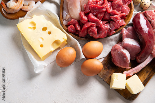 Assortment of raw meat: chicken, beef, veal. Carnivore diet.
