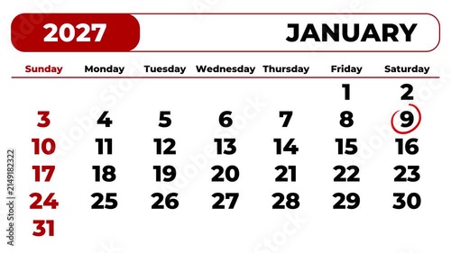 Marking 2027 January 9 on the calendar with a red circle	
