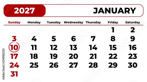 Marking 2027 January 10 on the calendar with a red circle	
