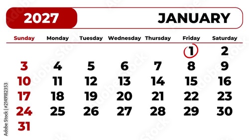 Marking 2027 January 1st on the calendar with a red circle	
