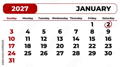 Marking 2027 January 2nd on the calendar with a red circle	
