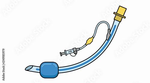 Endotracheal tube vector illustration, medical intubation device icon, sterile airway management equipment for anesthesia and emergency care