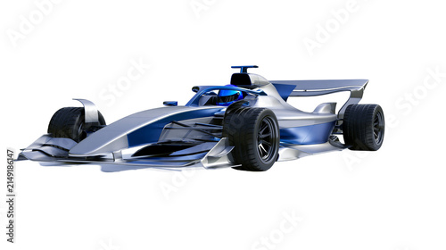 Obraz na płótnie Modern Formula 1 race car with silver and blue livery
