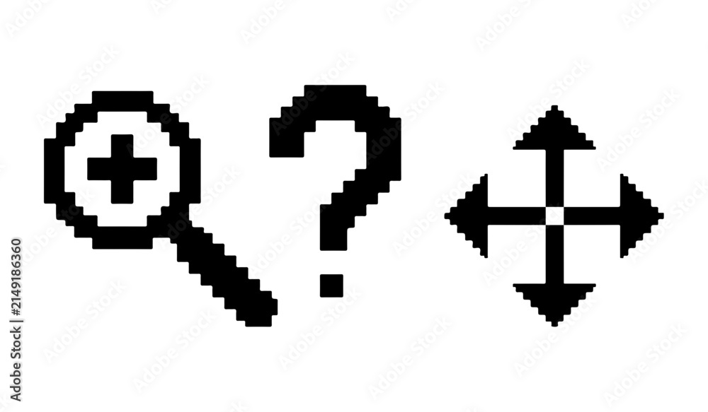 Obraz premium User interface icons set with zoom in magnifier, help question mark and move arrows. Concept of UI controls, navigation and interaction tools.