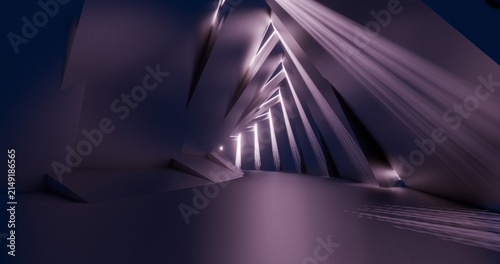 Abstract architecture background geometric shapes in design interior 3d render