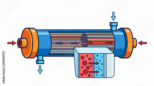 Shell and Tube Heat Exchanger Diagram Vector Illustration