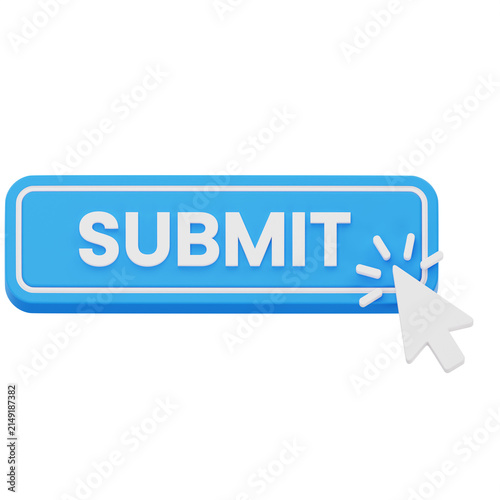 Принти на полотні Blue submit button with mouse cursor 3D rendering for online form submission