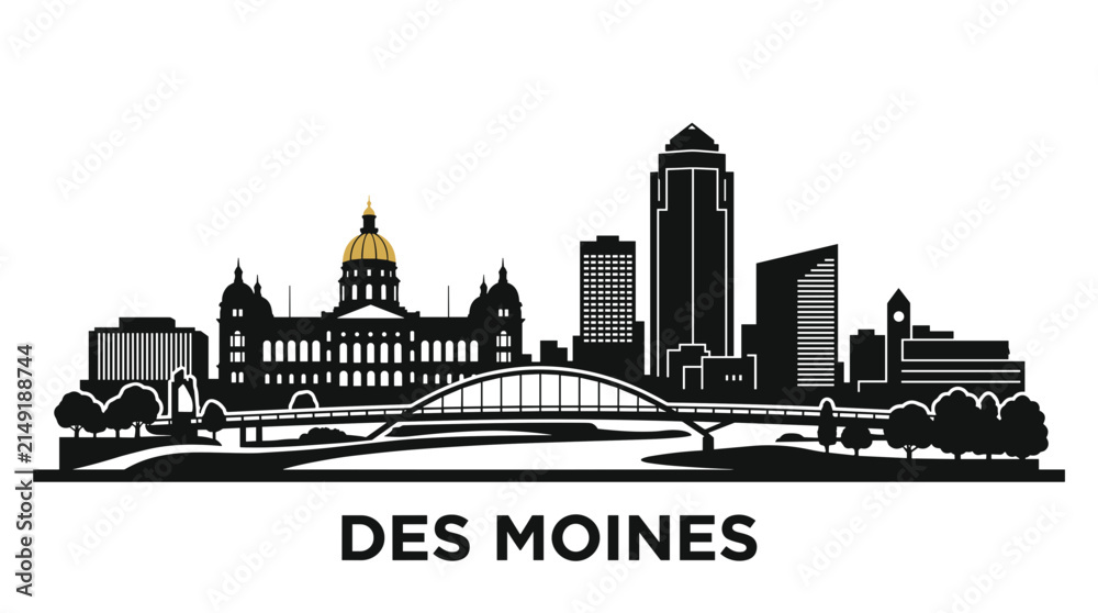 Naklejka premium Des Moines city skyline vector
