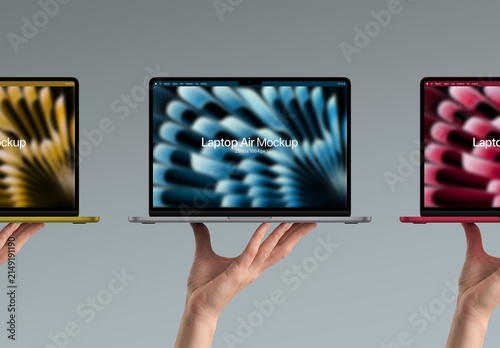 Laptop Air Mockup - Laptop on Open Palm (3 Objects)