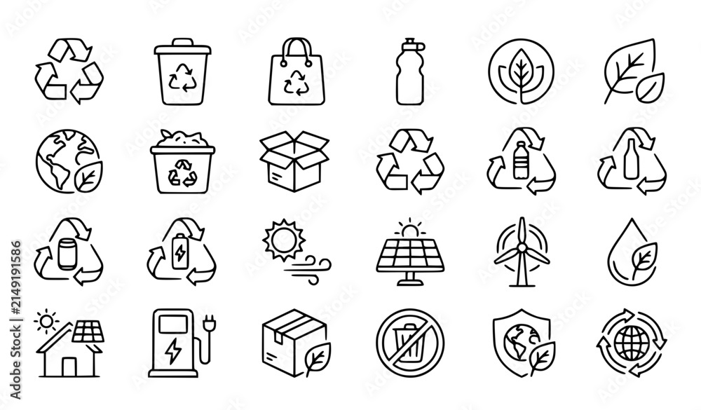 Fototapeta premium Recycled Outline Icon Set Eco Friendly Line Icons Vector Collection