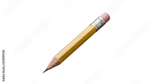 Yellow wooden pencil with pink eraser and metal ferrule