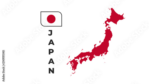 Japan map silhouette and national flag vector icon isolated graphic