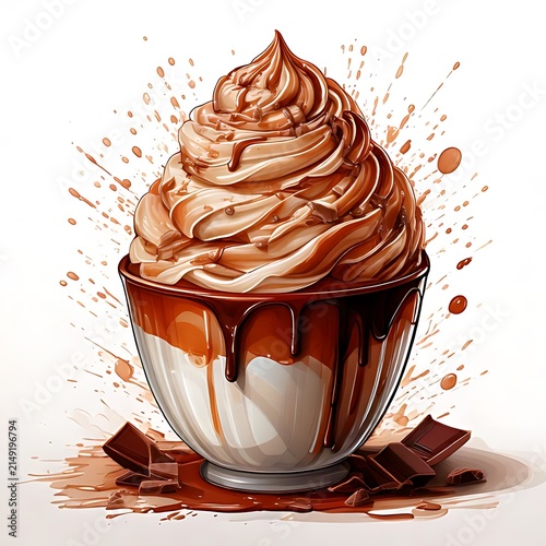Delicious Chocolate Ice Cream in Glass Cup.