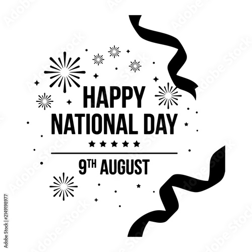 Minimalist singapore national day card design with firework graphics and ribbons.