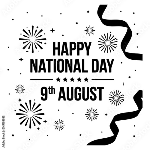 Singapore national day greeting card with firework silhouettes and ribbons.