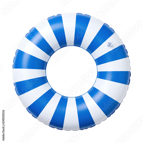 Blue and white striped inflatable swimming ring pool float