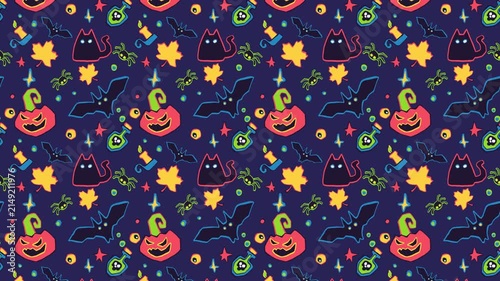 Seamless looping 2D cartoon animation pattern with vibrant Halloween elements. Perfect for festive seasonal promotions, social media content, event invitations, or as a dynamic background.