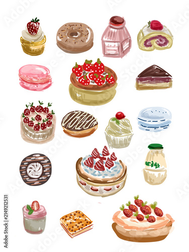 Hand Drawn Watercolor Sweet Dessert Set