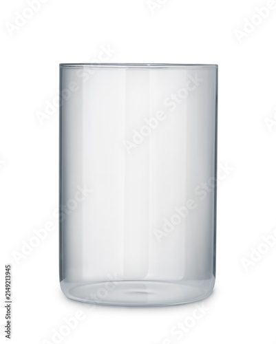 Front view of empty open glass container