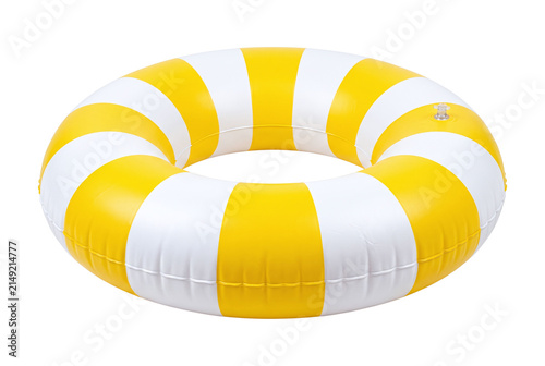 Yellow and white striped inflatable swimming pool float ring