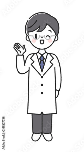 案内をする男性医師　全身