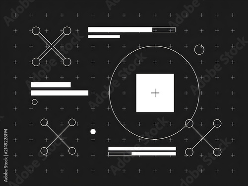 Abstract HUD interface elements with geometric shapes on black background
