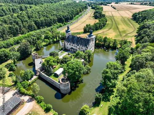 Aerial view, Veynau Castle, moated castle, Euskirchen district in North Rhine-Westphalia, Germany