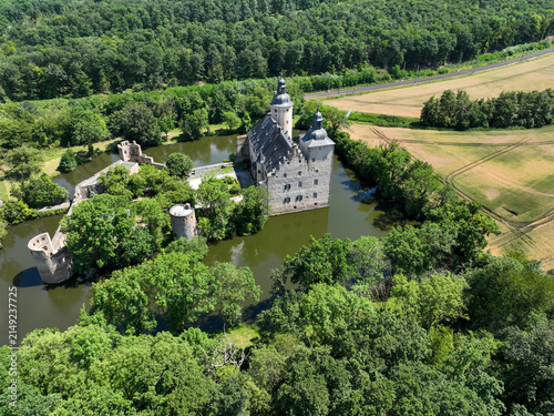 Aerial view, Veynau Castle, moated castle, Euskirchen district in North Rhine-Westphalia, Germany