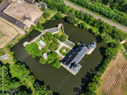 Aerial view, Veynau Castle, moated castle, Euskirchen district in North Rhine-Westphalia, Germany