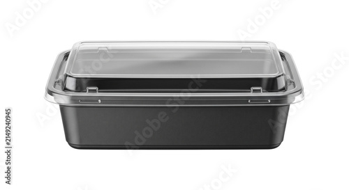 Rectangular deli food container with clear snap on lid isolated on transparent background