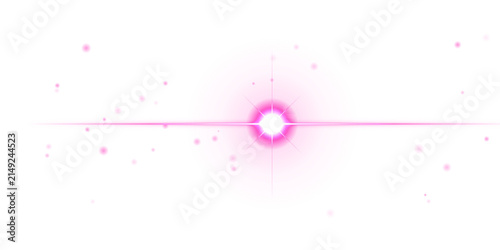 Quadro su tela Stylized pink planet with a ring and floating light particles isolated on a soli