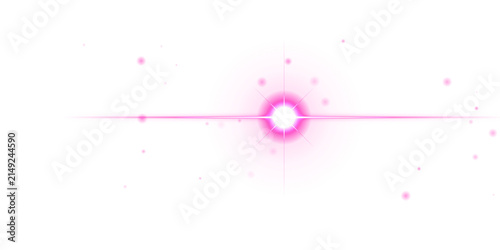 Quadro su tela Vibrant pink planet with a ring and floating light dots on a solid plain black b