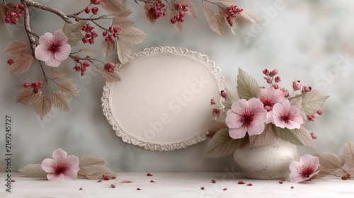 Elegant Floral Filigree Frame with Tree Pattern, Decorative Design