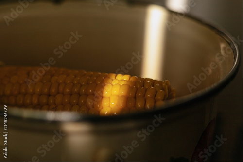 close-up of corn in a saucepan