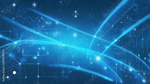 Vibrant blue lights and lines in a futuristic digital landscape video