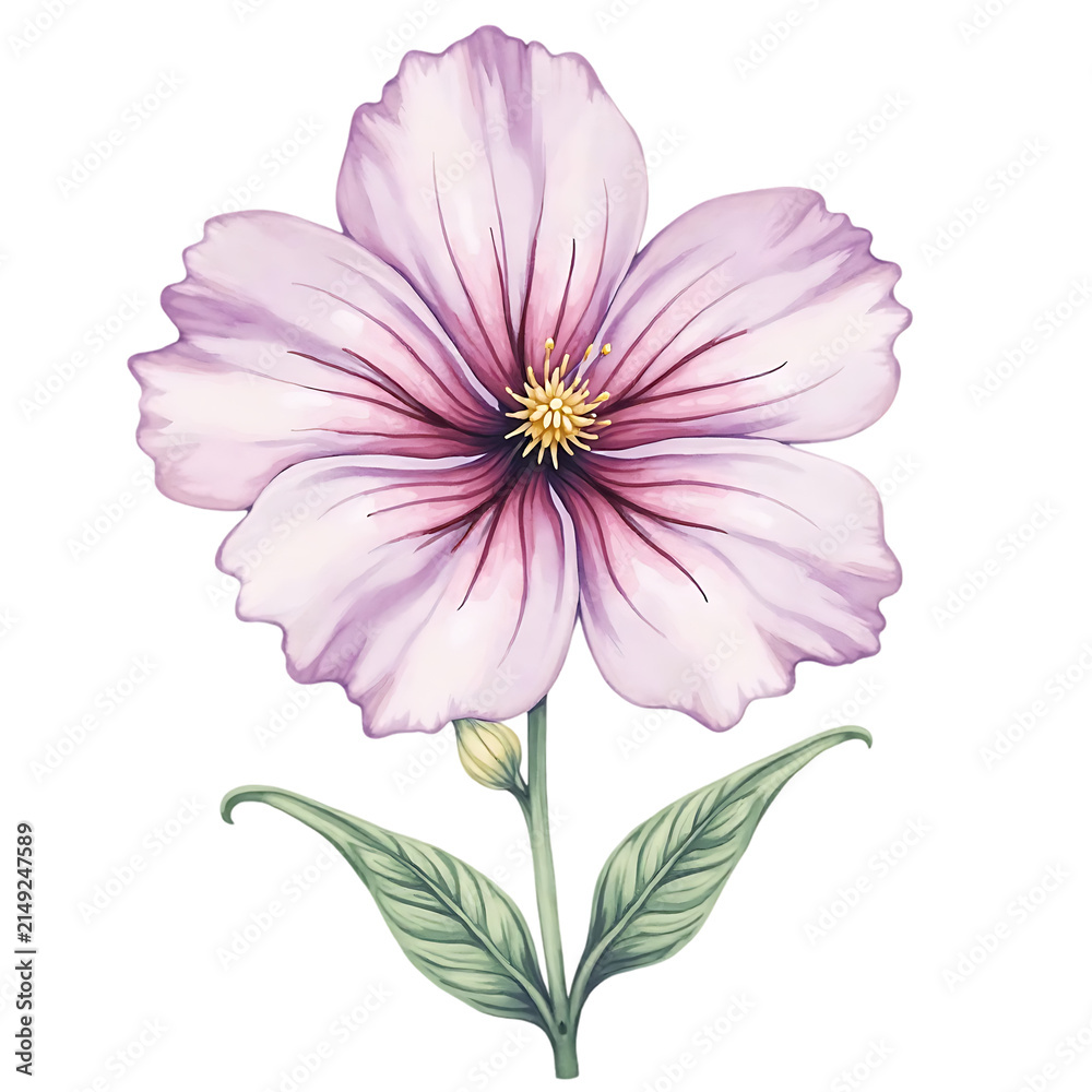 Obraz premium Pink Hibiscus Flower with Soft Petals and Green Stem in Bloom.