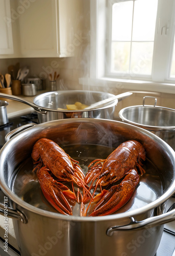 Freshly cooked red lobsters...