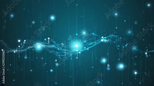 Abstract Blue Starry Technology Background with Glowing Magical Lights and Digital Winter Night Sky Design 