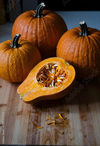 Fresh orange pumpkins with ...