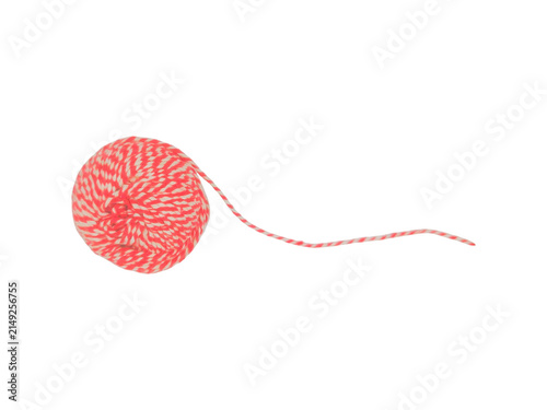 Red and white striped yarn ball isolated on transparent background