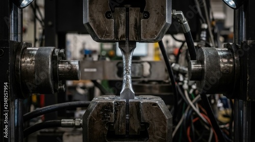 Tensile testing machine pulling metal specimen in a laboratory for structural strength measurement